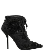 Black Embellished Mesh Ankle Boots Shoes