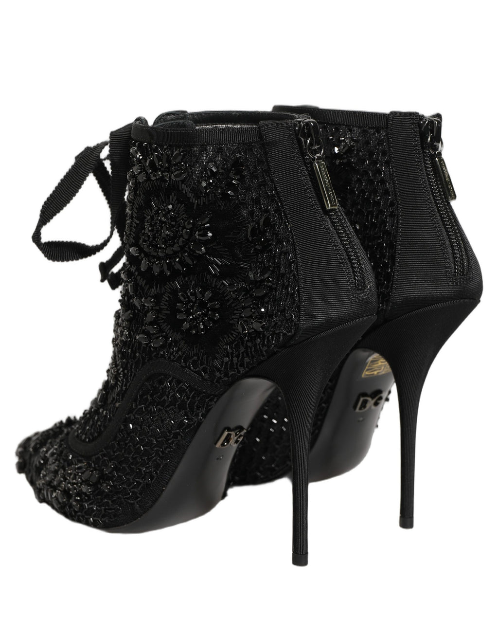 Black Embellished Mesh Ankle Boots Shoes