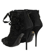 Black Embellished Mesh Ankle Boots Shoes