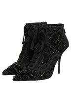Black Embellished Mesh Ankle Boots Shoes