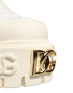 White Leather Rubber Logo Ankle Boots Shoes