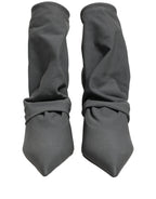 Gray Stretch Socks Heels Ankle Boots Shoes
