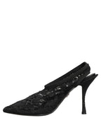 Black Lace Pointed Toe Slingback Pumps Shoes