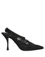 Black Lace Pointed Toe Slingback Pumps Shoes
