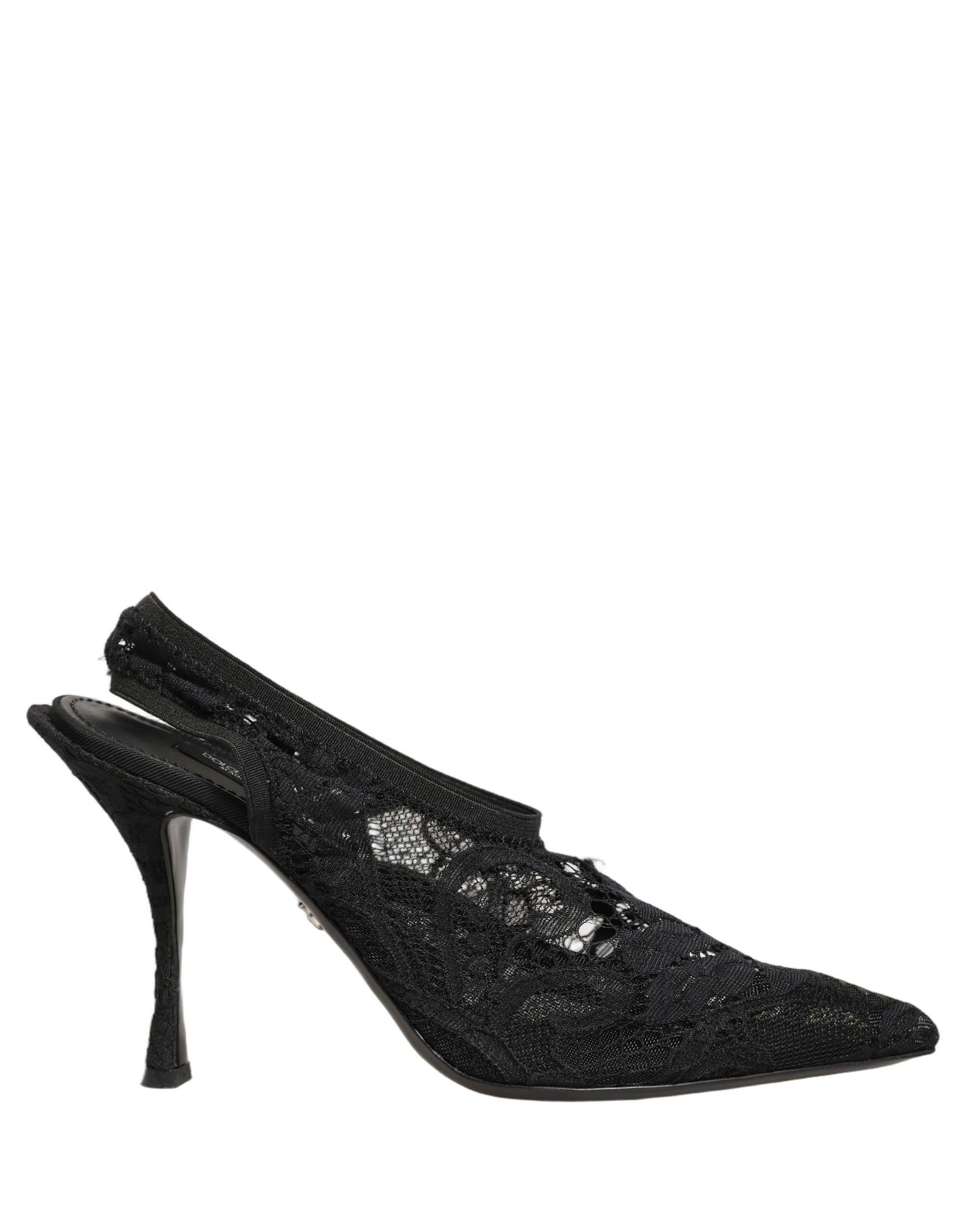 Black Lace Pointed Toe Slingback Pumps Shoes