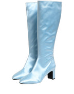 Light Blue Satin Knee High Boots Shoes