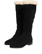 Suede Leather Knee High Boots Black