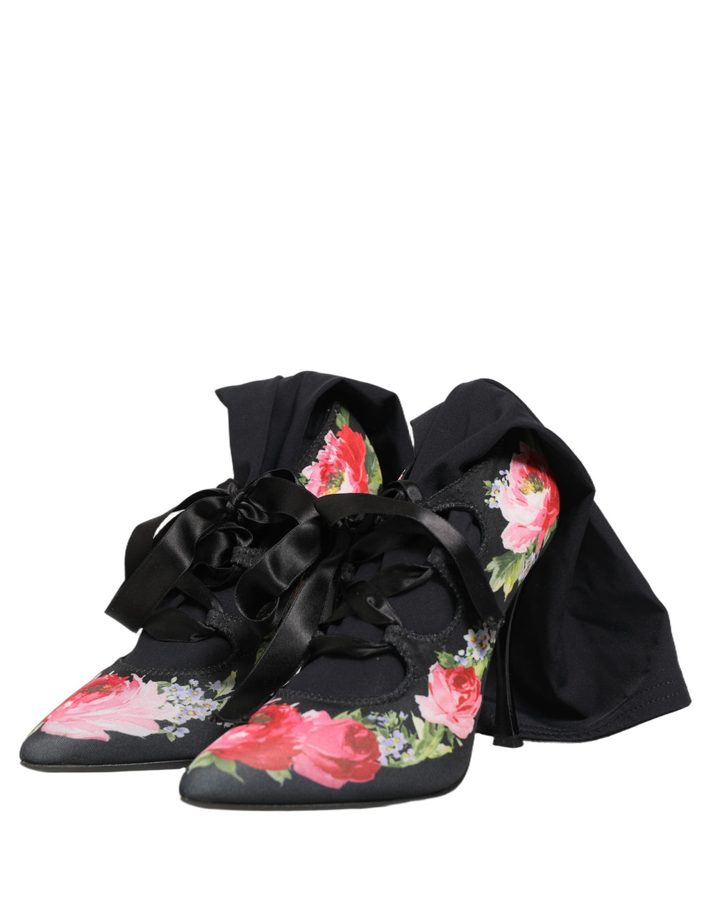 Black Floral Stiletto Mid Calf Boots Shoes
