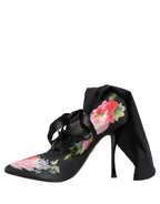 Black Floral Stiletto Mid Calf Boots Shoes