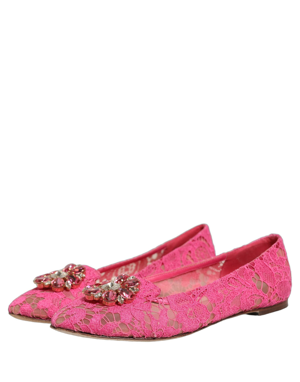 Pink Taormina Lace Crystals Flats Shoes