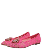 Pink Taormina Lace Crystals Flats Shoes