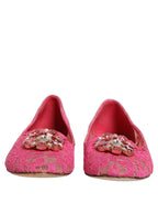 Pink Taormina Lace Crystals Flats Shoes