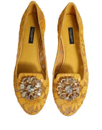 Yellow Taormina Lace Crystals Flats Shoes