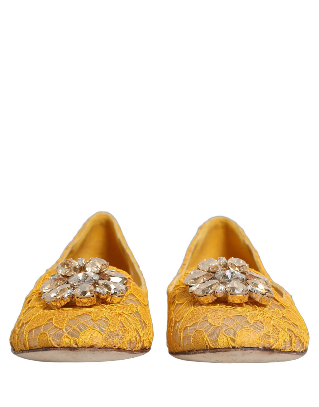Yellow Taormina Lace Crystals Flats Shoes