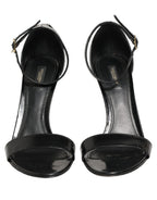 Black Leather Ankle Strap Heels Sandals Shoes