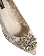 White Taormina Lace Crystal Pumps Shoes