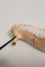 White Taormina Lace Crystal Pumps Shoes