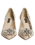 White Taormina Lace Crystal Pumps Shoes