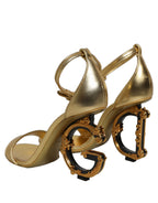 Gold Leather Ankle Strap Heels Sandals Shoes