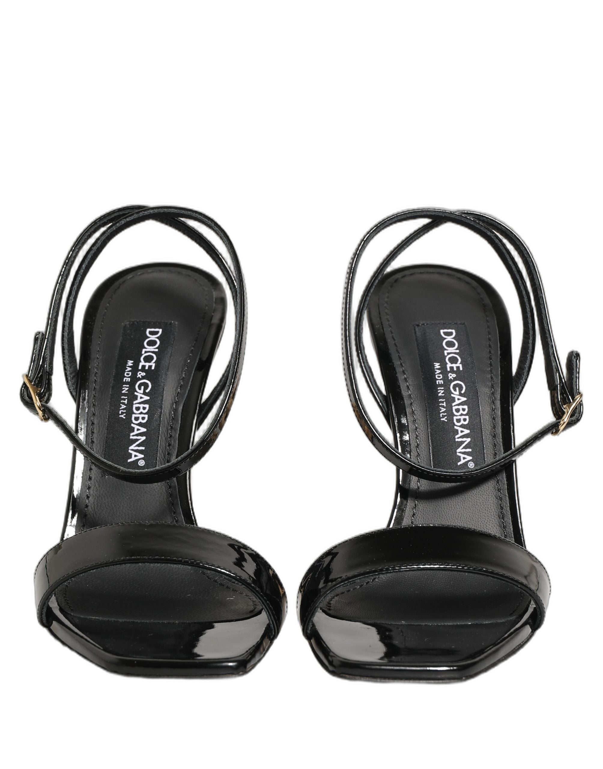 Black Leather Ankle Strap Heels Sandals Shoes