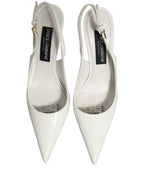 White Leather Slingback Heels Sandals Shoes