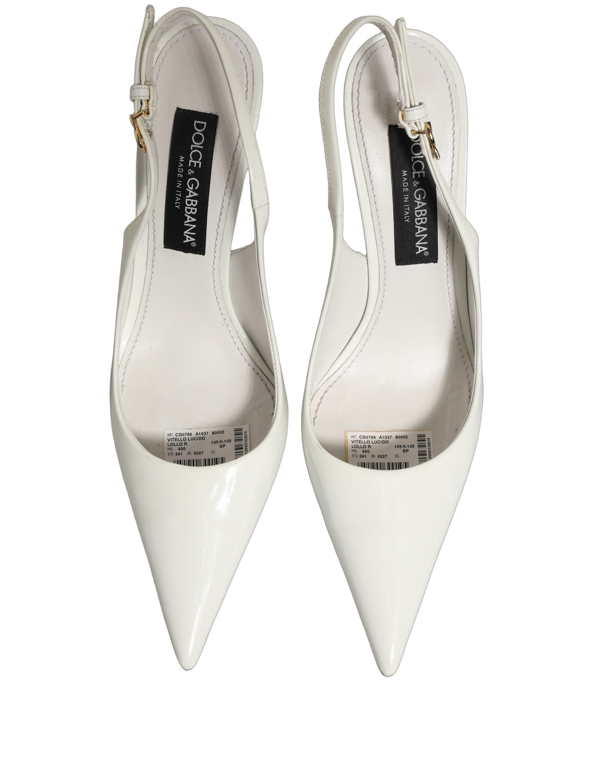 White Leather Slingback Heels Sandals Shoes
