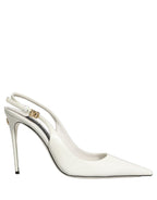White Leather Slingback Heels Sandals Shoes
