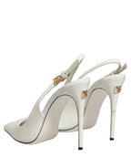 White Leather Slingback Heels Sandals Shoes
