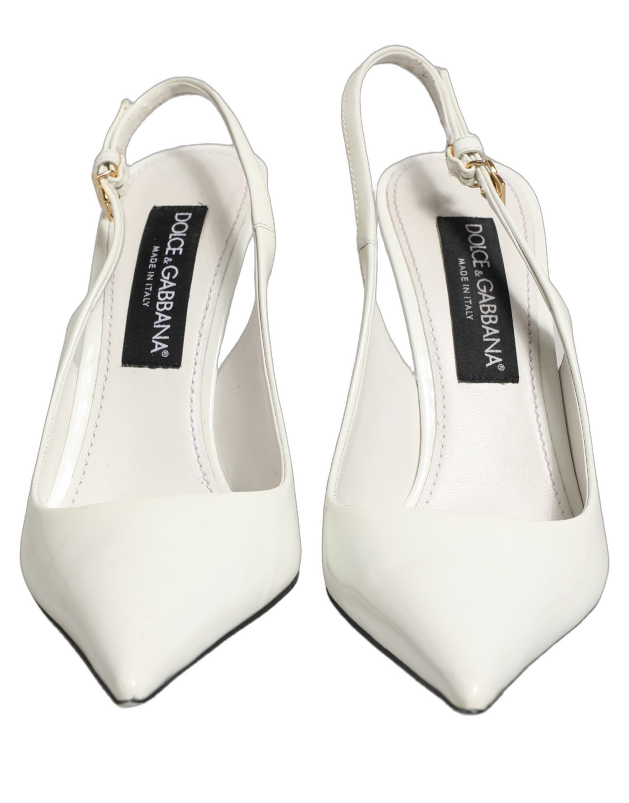 White Leather Slingback Heels Sandals Shoes