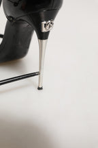 Black Leather T-strap Heels Sandals Shoes