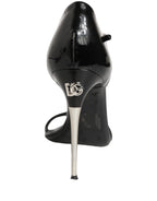 Black Leather T-strap Heels Sandals Shoes
