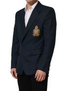 Blue Wool Logo Single Breasted Coat Blazer