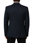 Blue Wool Logo Single Breasted Coat Blazer