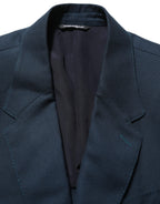 Blue Wool Logo Single Breasted Coat Blazer
