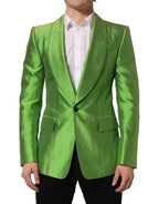 Green Silk SingleBreasted Embellished Blazer