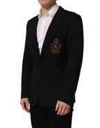 Black Logo Crest SingleBreasted Coat Blazer