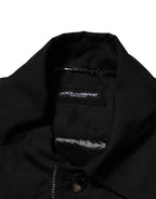Black Nylon Full Zip Blouson Bomber Jacket