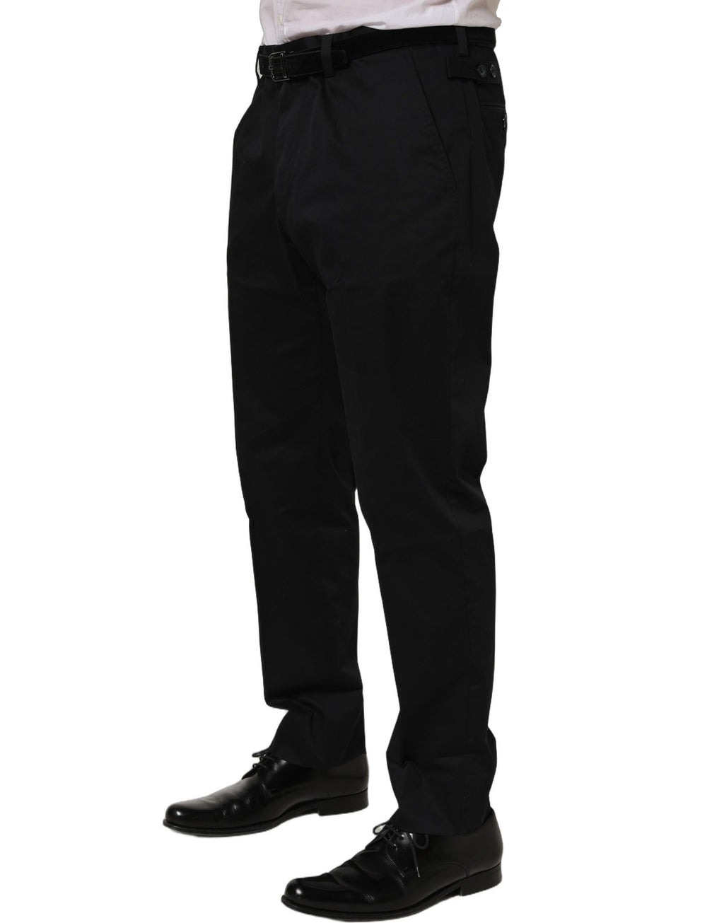 Black Cotton Tapered Leg Dress Trouser Pants