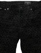 Black Logo Monogram Cotton Slim Denim Jeans
