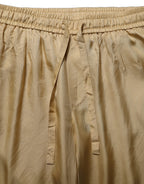 Yellow Straight Silk Mid Waist Chino Trouser Pants