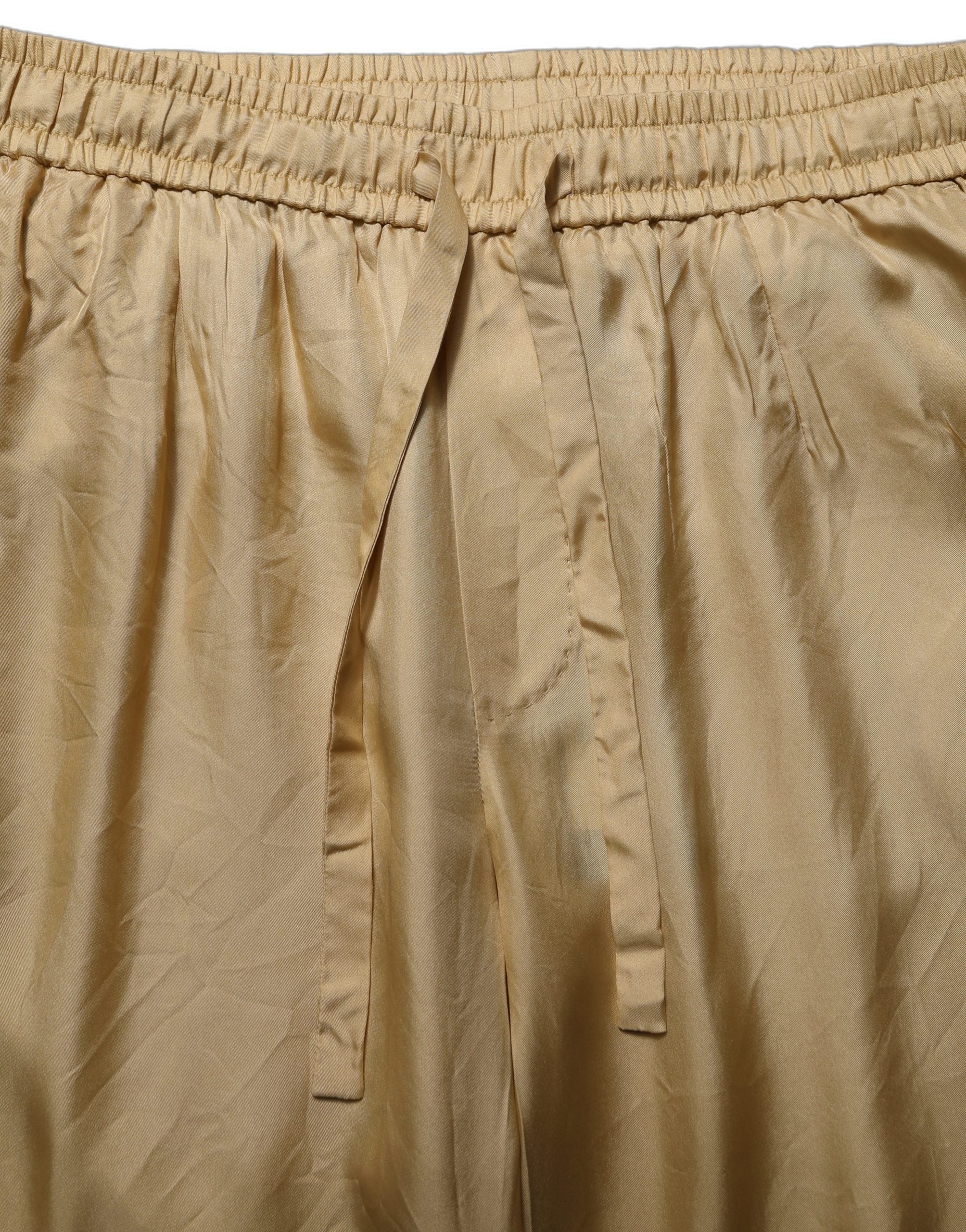 Yellow Straight Silk Mid Waist Chino Trouser Pants