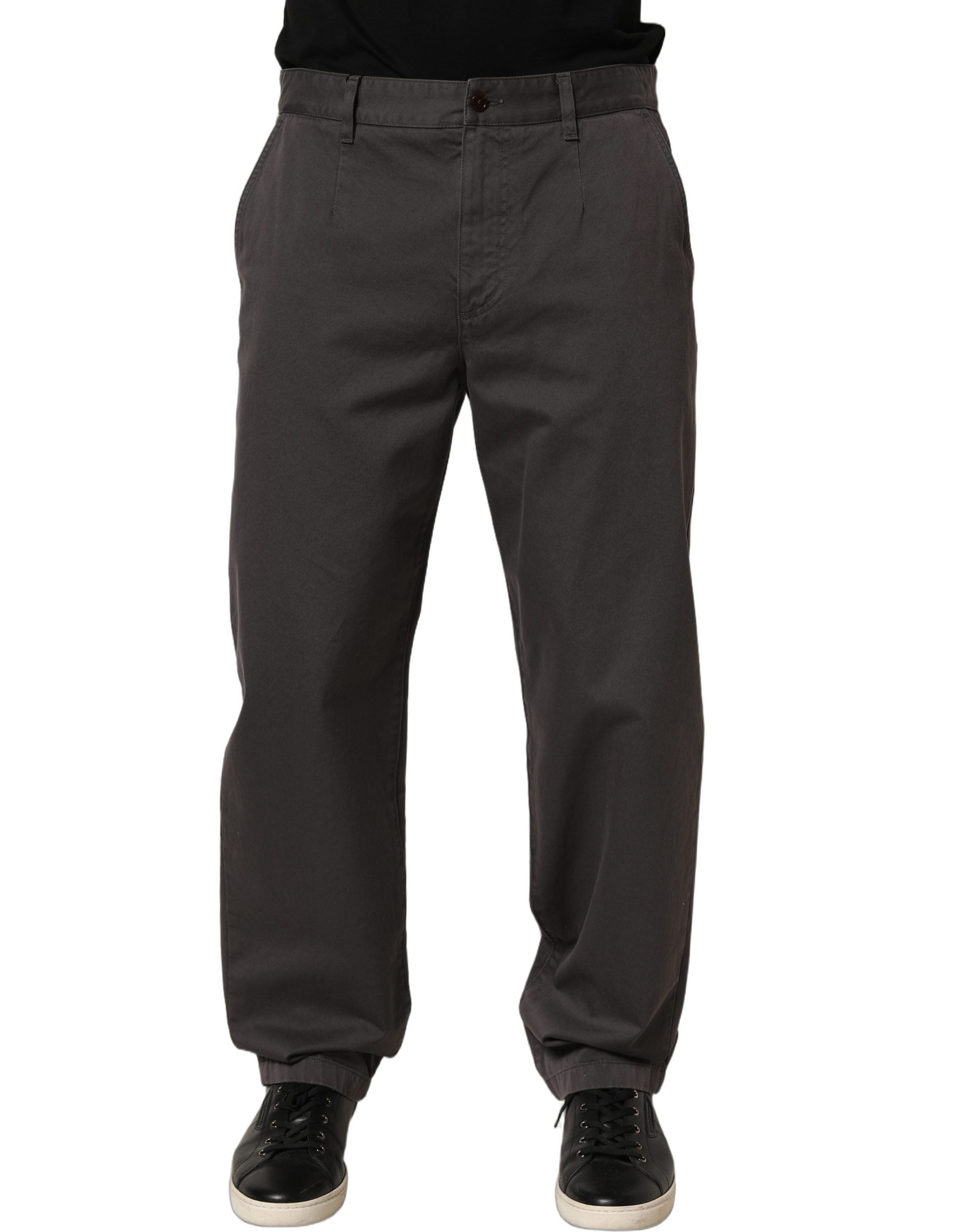 Dark Gray Cotton Straight Chino Trouser Pants