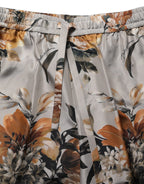 Beige Floral Print Silk Men Bermuda Shorts