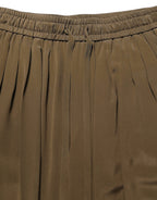 Brown Silk Mid Waist Pleated Bermuda Shorts