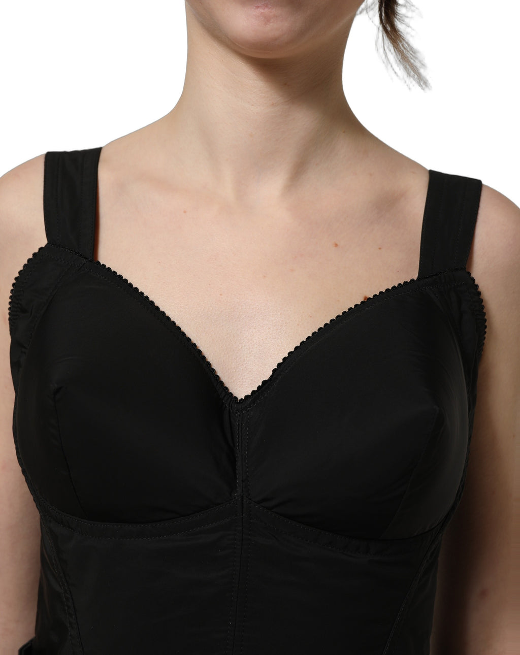 Black Nylon A-Line Sleeveless Mini Dress