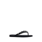Black Polyester Flat Sandals