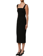 Black Viscose Stretch Sheath Midi Dress