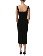 Black Viscose Stretch Sheath Midi Dress