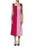 Two Tone Pink Wool Sleeveless Midi Dress