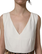 White Leopard Sleeveless Sheath Midi Dress